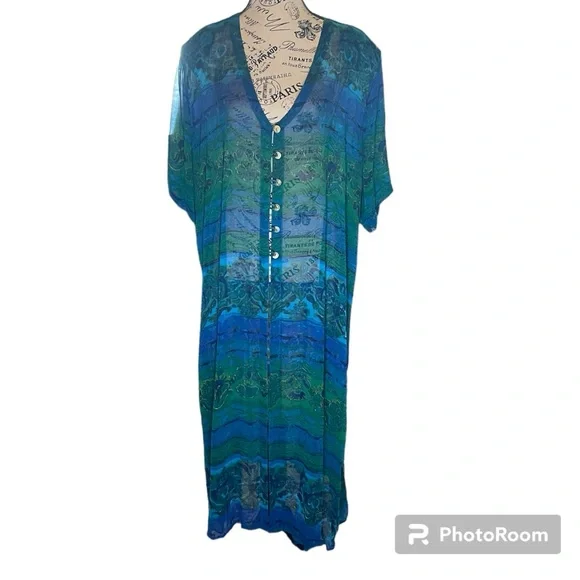 No Brand 2pc Maxi Green Tank Dress with Chiffon Multi Color Jacket Plus Size 3X - Picture 2 of 14